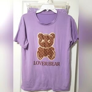 Purple Lover Bear 2 Pc T-Shirt Set
